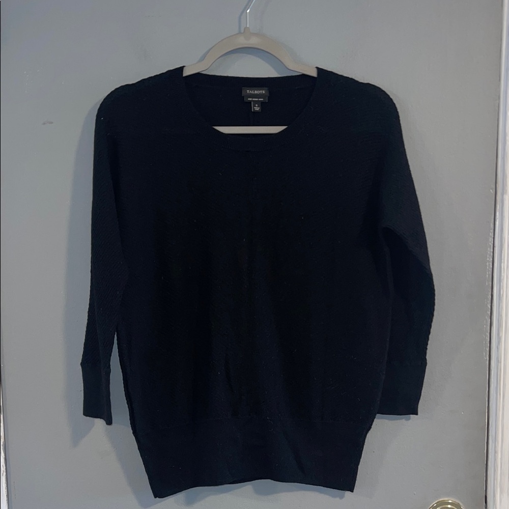 Talbots 100% Merino Wool Lightweight Black Crewneck Sweater Size S